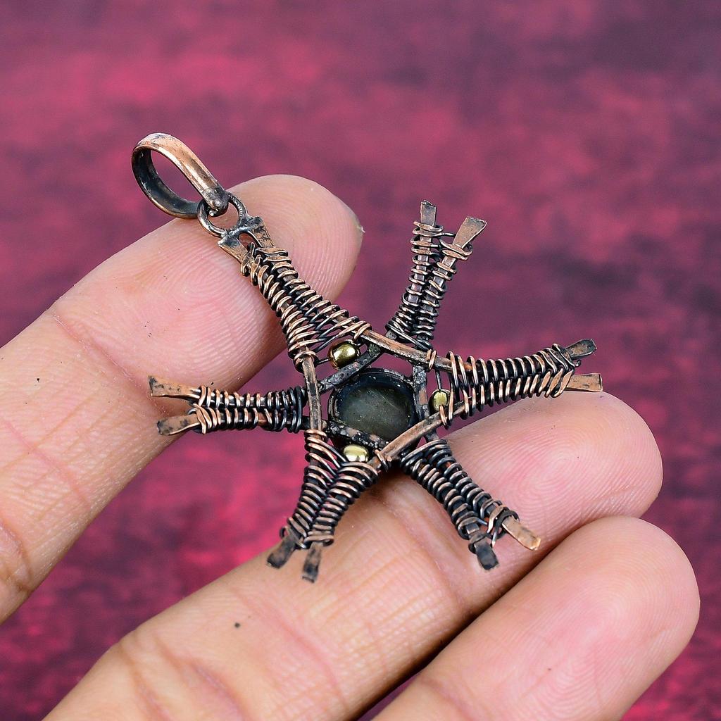 Labradorite Gemstone Pendant Copper Wire Wrapped Jewelry Handmade Star Pendant