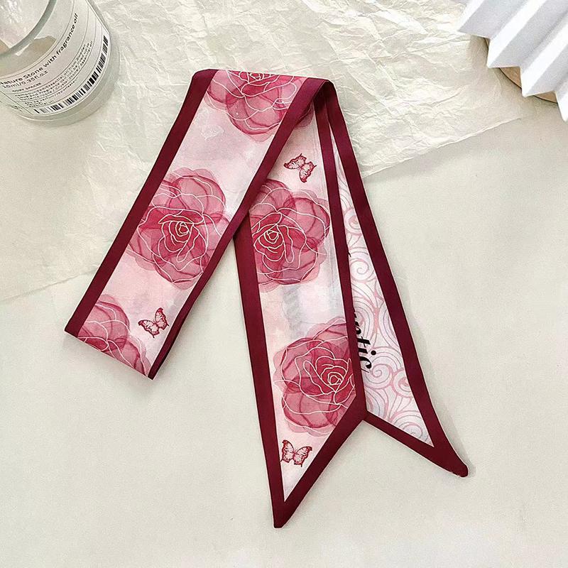 Luxary Brand Design Flower Print Silk Scarf for Women Fashion Hair Headband Foulard Lady Skinny Bag Scarves Neckerchief Tie