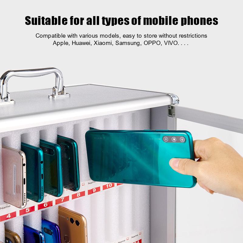 8/12/24/30 Positions Mobile Phone Safe Storage Case Display Holder Cabinet Aluminum Alloy Cell Organizer