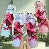 1PC Butterfly Resting On Pink Flower Print 750ml Color Plastic Sports Water Bottle Leakproof Flip Straw Lid Suitable for Sports Office Home Use