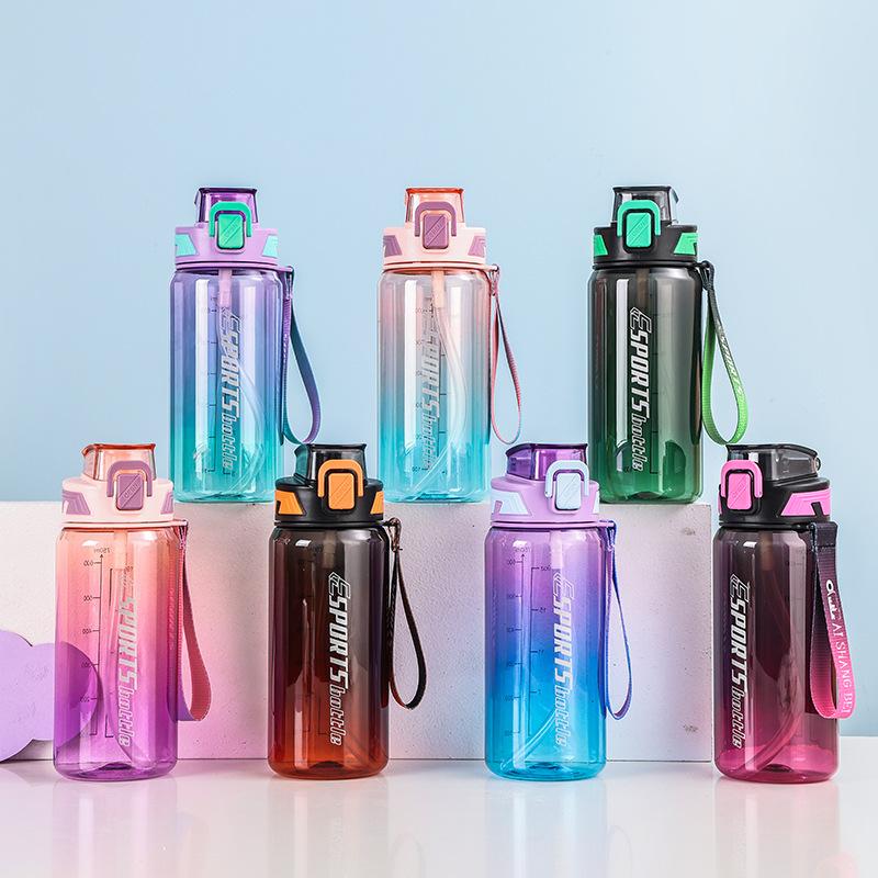 Water Bottle Gradual Change Transparent Sports Water Cup Summer Large Capacity Space Cup with Lid Student Water Bottle Portable Large Kettle