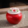 1pc Ceramic Handmade Flower Tea Jar, Kitchen Seasoning Jar, Household Green Tea/black Tea Storage Jar, Flower Cover Design