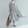 Korean V-Neck Plaid Dress for Plus Size - Loose Fit, Mid-Length with Open Button Design