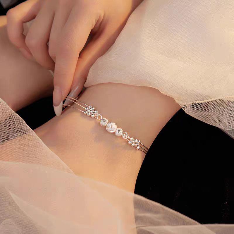 S999 Sterling Silver Three Lives Three Worlds Charm Anklet - Trendy, High-End Women s Beaded Foot Chain. Sterling Silver