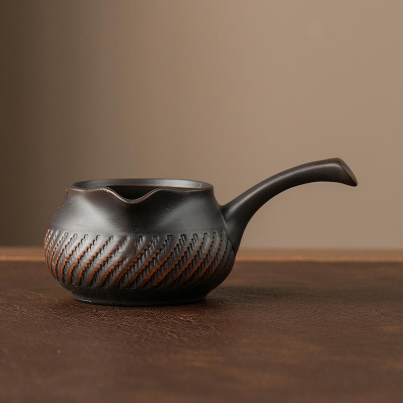 Purple pottery side handle fair cup household tea moisture tea set tea sea relief high-end ceramic tea cup kung fu tea set accessories
