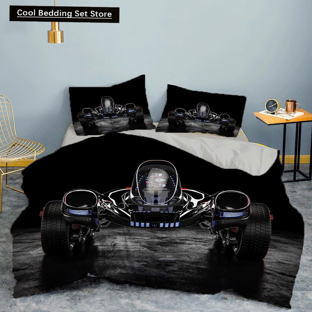 3D Car King Queen Duvet Cover Vintage Lightweight Train Bedding Set for Teens Adult Racing Supercar 2/3pcs Polyester Quilt Cover