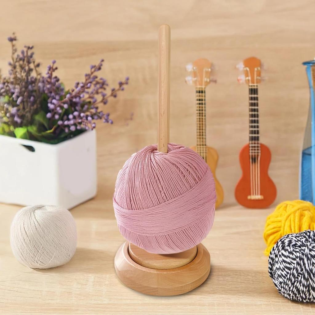 Wooden Yarn Holder Stand, Natural Wood Yarn Holder, Smooth Rotating Knitting Ball Dispenser, Portable Single Spindle Crochet Accessory for Crafters,