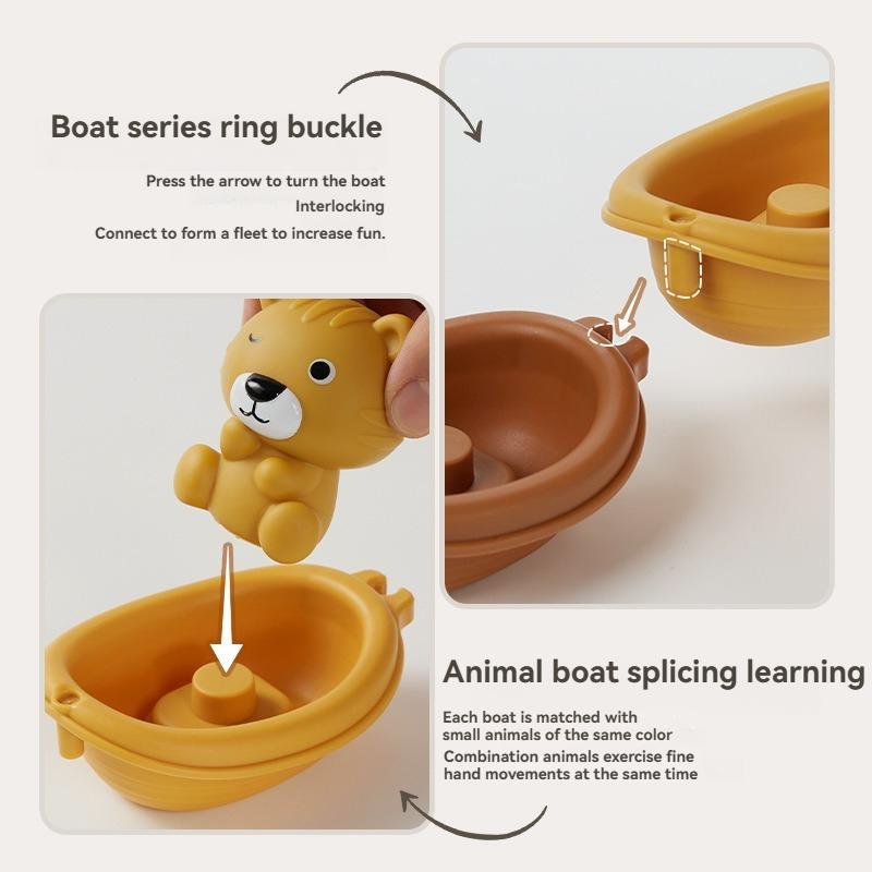 Stackable Animal Float Boats for Babies – Bath Time Water Play Set with Stacking & Finger Toy Features, BPA-Free & Soft Silicone