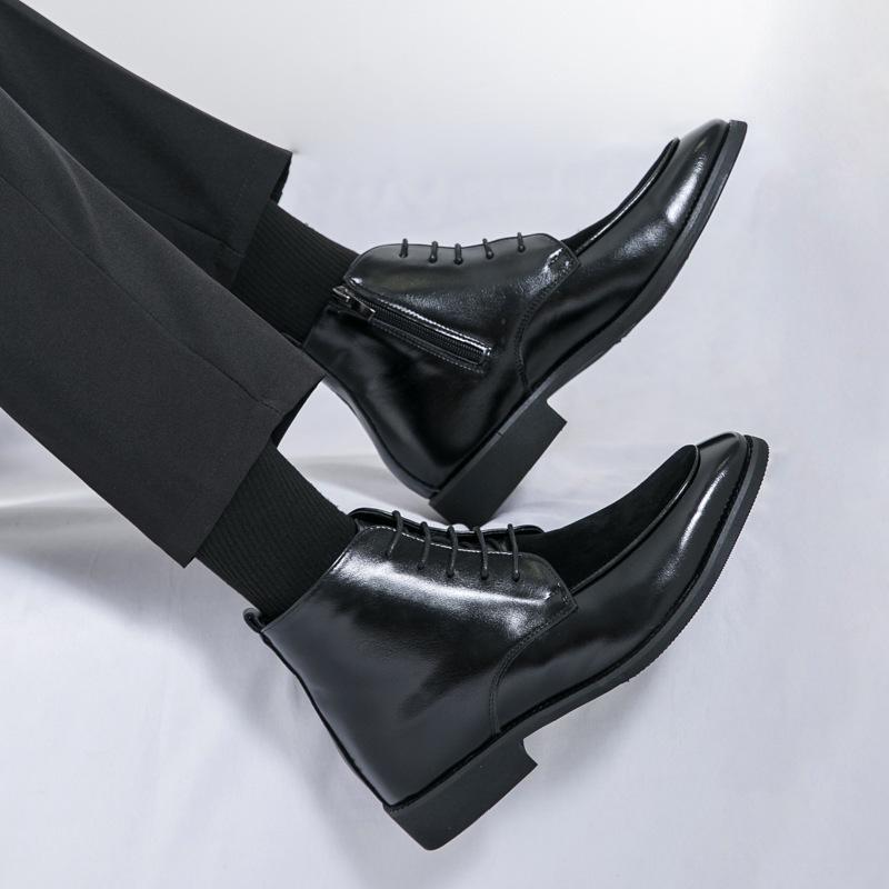 Herren Übergröße High-Top Lederstiefel - Colorblock, Seitenreißverschluss, Britischer Stil, Herbst/Winter Mode
