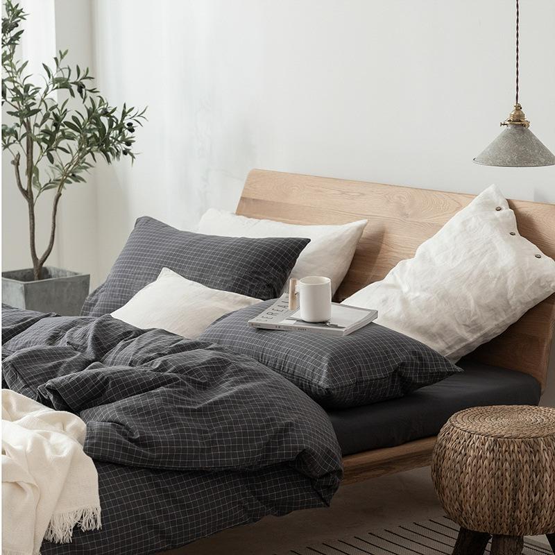 G5Z High-Quality Japanese Washed Cotton Small Check 4-Piece Set