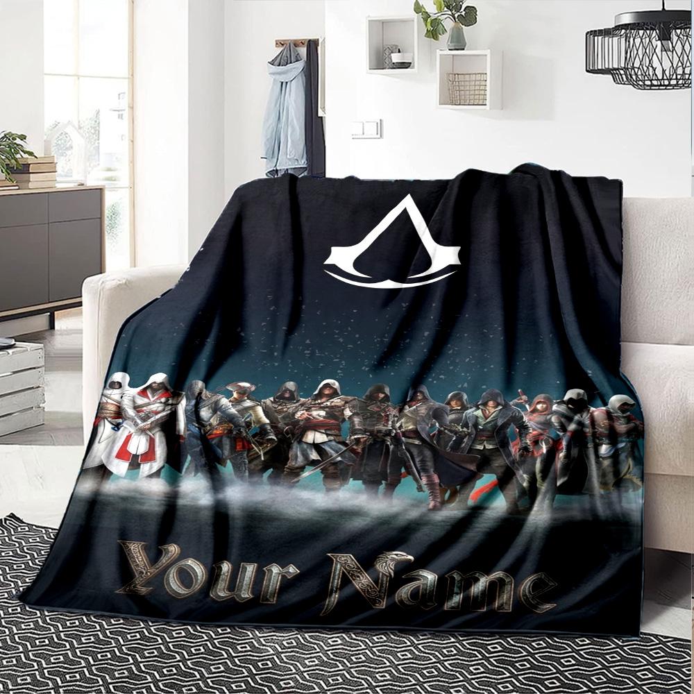 Name Custom Assassin Creed Print Flannel Blanket High Quality Warm Comfortable Cover for All Seasons Perfect for Gifts Home Decor