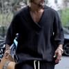 2025 Men's Casual Summer Loose-Fit V-Neck Sports Solid Color T-Shirt
