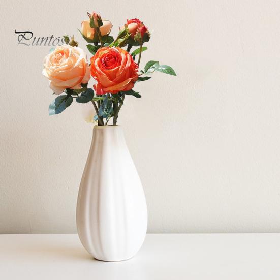 Artificial Rose with Stem Green Leaves Realistic Fake Flower Wedding Party Home Office Table Centerpiece Faux Floral Branch Decoration