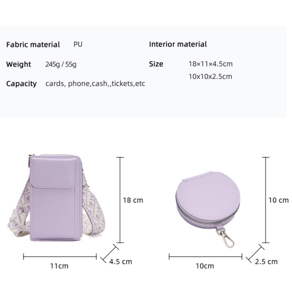 Boscogno Women's Lightweight PU Leather Smartphone Shoulder Wallet with Adjustable Length and Removable Coin Purse (Purple)