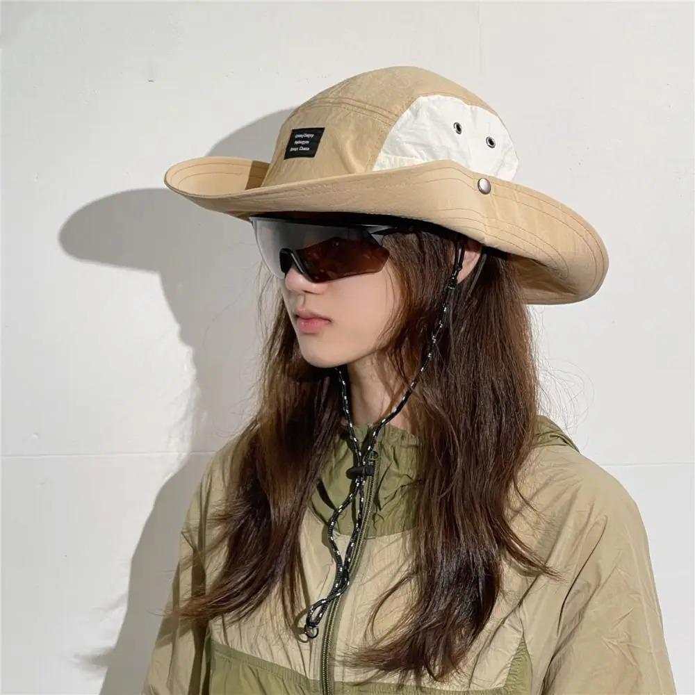 Anti-UV Quick-drying Fisherman Hat - Fashion Splicing Color, Wide Brim Drawstring, Sun Protection for Hiking Camping