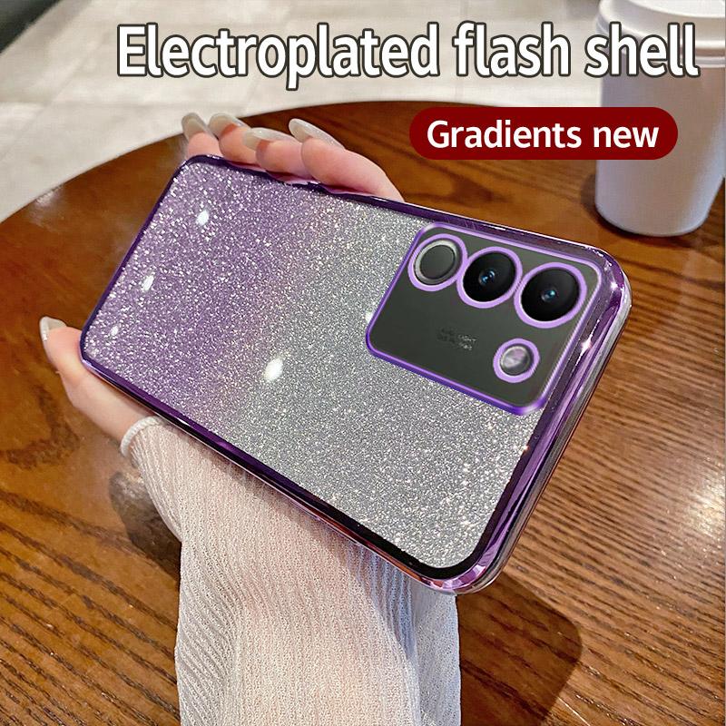 For Vivo Y200 5G Case Vivo V30e Global Phone Case Shiny Glitter Plating Silicone Camera Lens Soft Back Cover