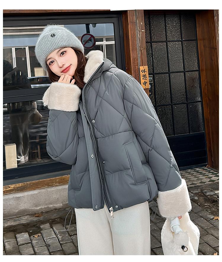 Tjock Varm Jacka med Avtagbar Huva och Kort Pälskrage