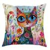 Bohemian Cat Print Pillow Cover Colorful Floral Cat Cushion Case For Sofa Bedroom Living Room, Artistic Cat Home Decor