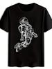 T-shirt Black Graphic with White Astronaut Space Print - Casual Short Sleeve Round Neck Summer Tee for Casual Attire & Sports