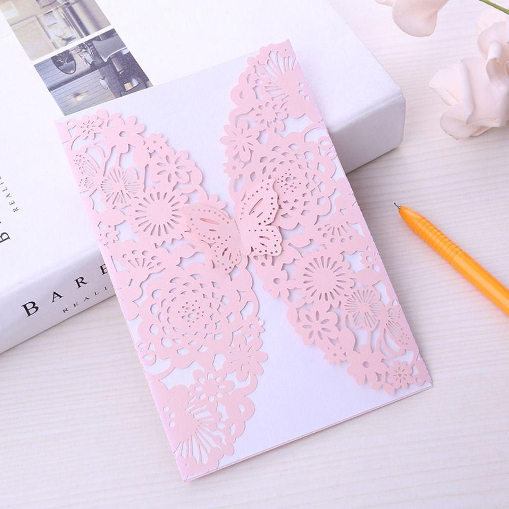 50pcs Flower 3D Invitation Card Decorative European Style Hollow Out Invitation Cards Hollow Out Butterfly Greeting Card Wedding