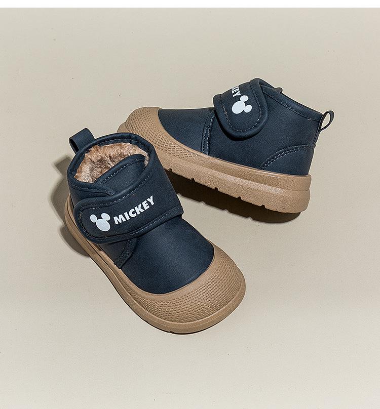 Mickey Children's Waterproof Leather Winter Snow Boots: Warm Cotton, Plus Velvet, Boys' 2025 Style