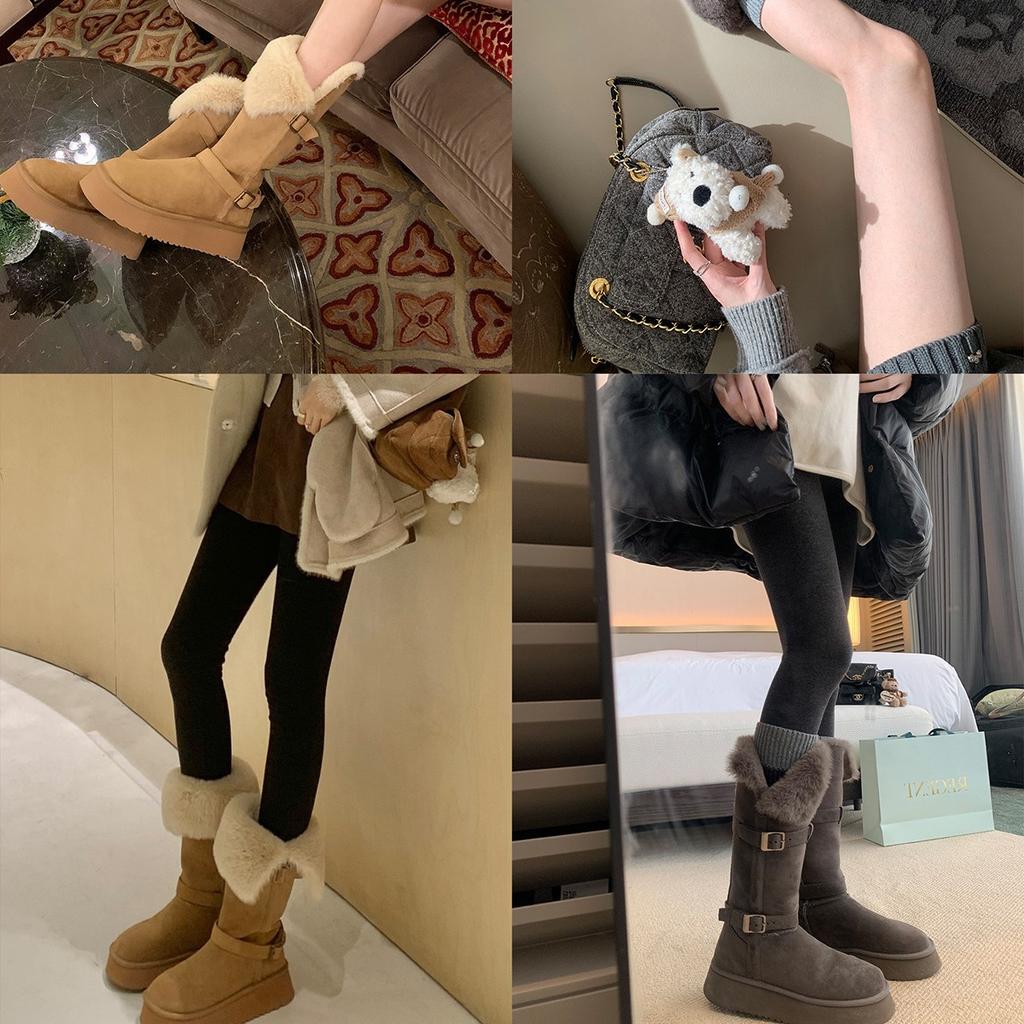 Grape mother studiolee buckle with thick-soled fluffy flanged thermal cotton shoes medium and long snow boots women's winter models