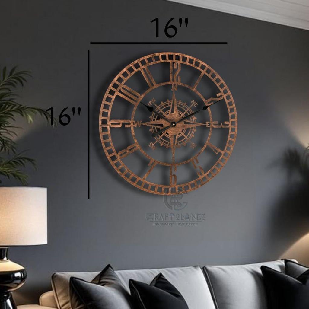 Wall Clock Decor Art Sculpture for Home Office Living Room Bedroom Restaurant Cafe (16 Inches/ 40 Cms)