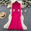 Autumn Winter High Waist Knitted Umbrella Long Dresses New O-neck Long Sleeve Casual Loose Sweater Dresses Female