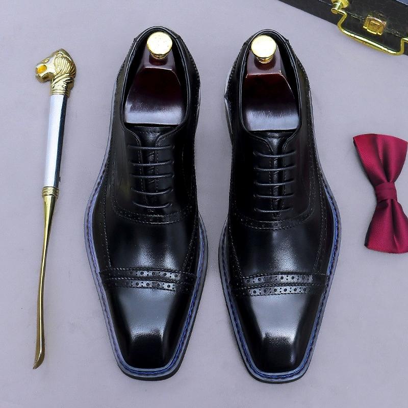 

Fashion 2025 Classy Men s Oxfords Wedding Formal Shoes Genuine Leather Lace-up Brogue Round Toe Business Office Dress Shoes for Men 38 чёрный