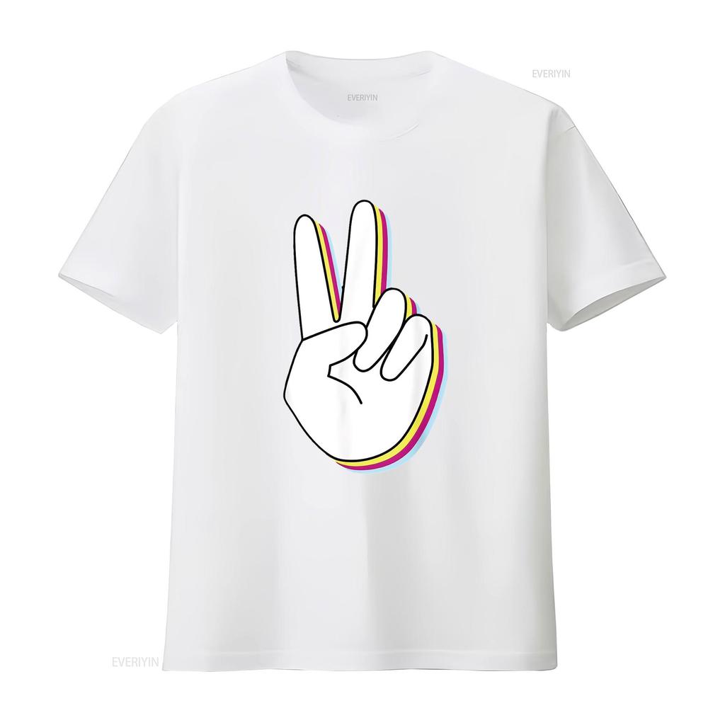 Peace Hand Sign For And Women S T Shirt Top with Unique Stylish Print Vintage Washed Homme Top For Everyday Wear Comfortable