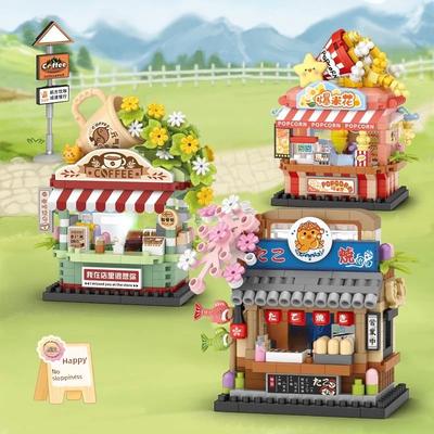 Mini Haus Bausteine für Kinder Popcornladen Mikro Straßenansicht Café Puzzle Spielzeug Kinder Spielhaus Geschenk