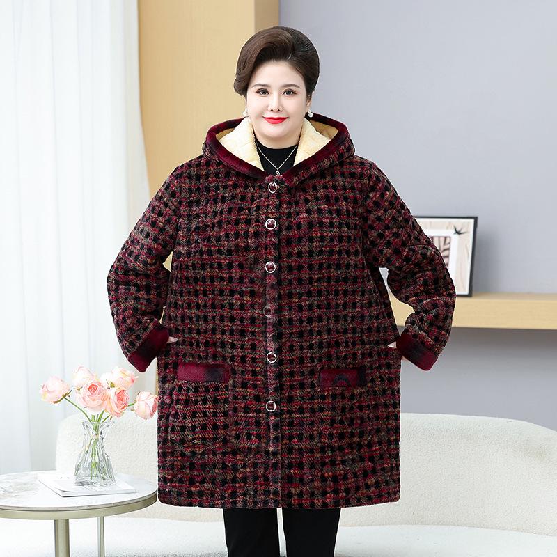 Women's Plus Size Plaid Cotton Jacket for Older Adults - Autumn/Winter Outerwear