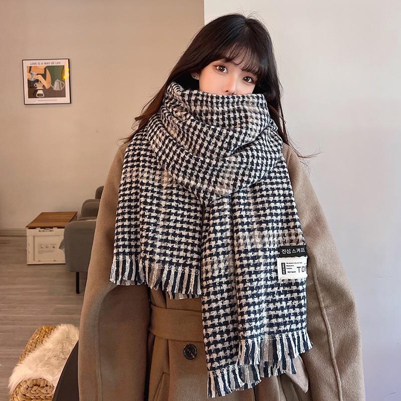 Plaid Knit Scarf Women Winter Warm Shawl Wrap Student Style Chic Ins Trendy Thick Neck Warmer