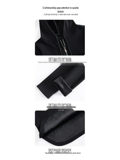 Women's Black Thickened Half-Zip Fleece Hoodie for Autumn/Winter 2025