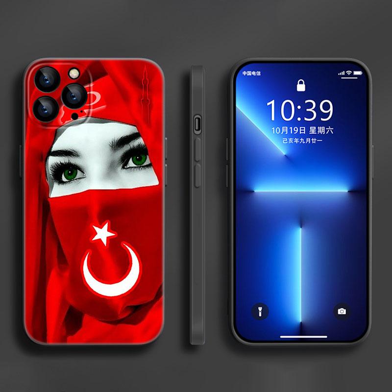 თურქეთის დროშის შავი სილიკონის ტელეფონის ქეისი Apple iPhone 12 13 Mini 11 14 15 Pro Max 7 8 Plus X XR XS SE 2020 2022-ისთვის