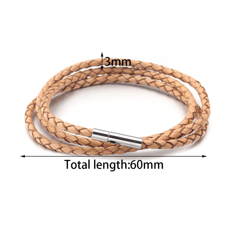 1pc Genuine Braided Leather Bracelet Classic Three Layer Stainless Steel Clasp Bracelet For Men Women Jewelry Making Charm Gifts