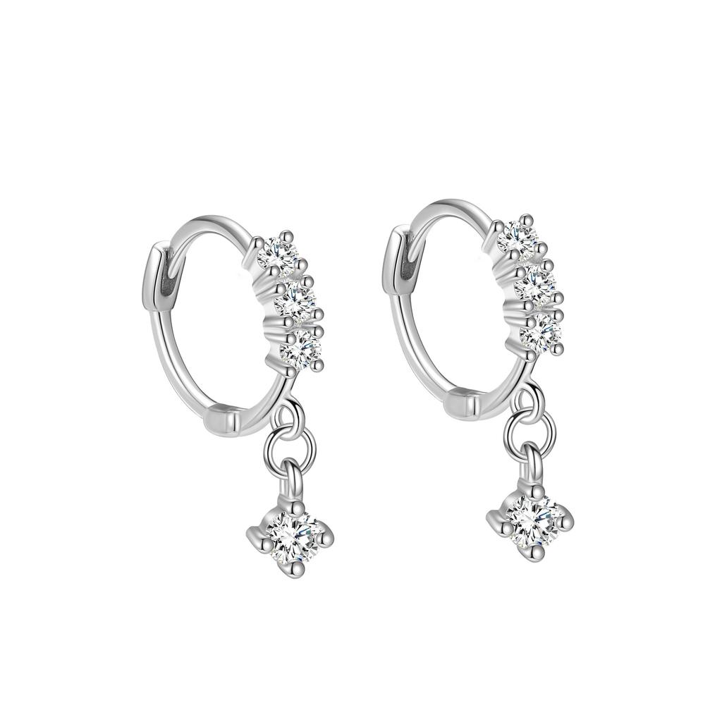 Genuine 925 Sterling Silver Star Hoop Earrings Statement Wedding Jewelry Clear CZ Earring for Women Fine Jewelry