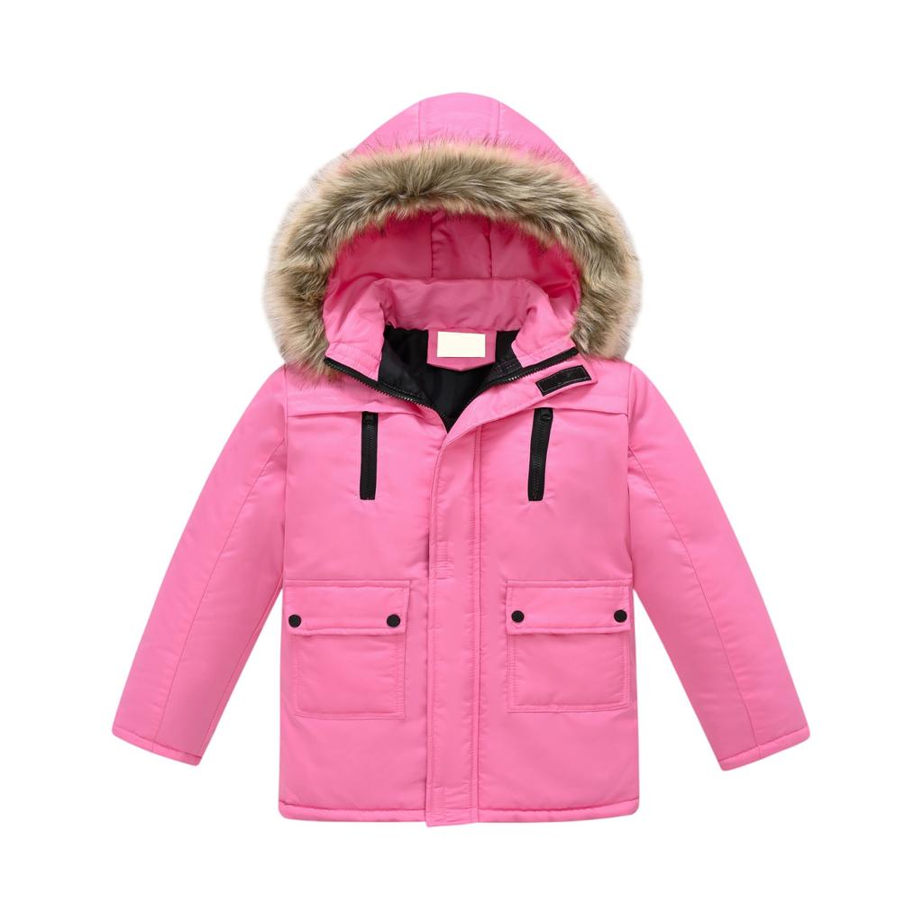 Manteau à capuche amovible pour enfants - Veste à bordure de couleur unie