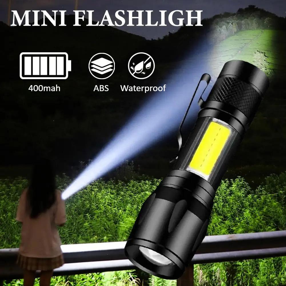 Mini Torch LED Rechargeable Flashlight Portable USB Charging Flashlight High Power Bank Camping Waterproof Long Range Lantern