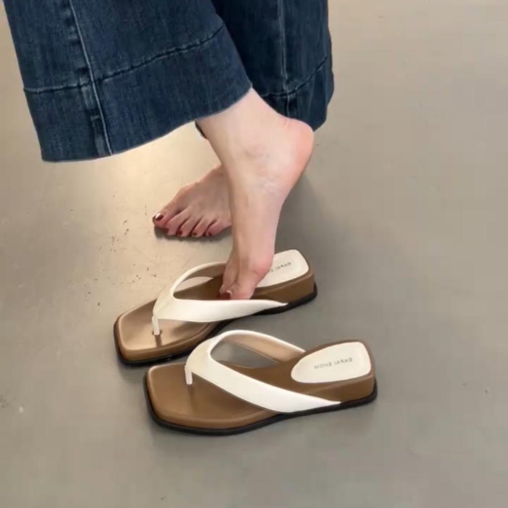 Slope Heel Square Head Leopard Print Flip-Flops For Women, Summer Wear, Seaside Vacation Travel, Cold Slippers For Women