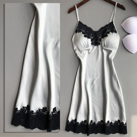 Women Nightdress Contrast Colors Stain Lace Patchwork Women Nightie for Sleeping