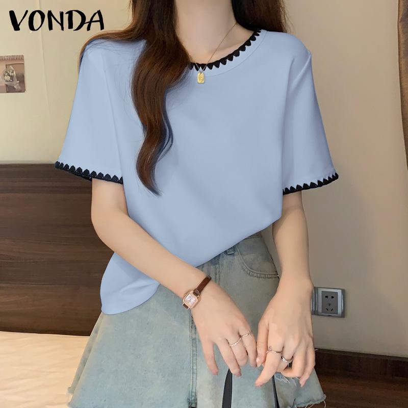 

VONDA женская летняя кружевная однотонная свободная блузка с круглым вырезом и короткими рукавами