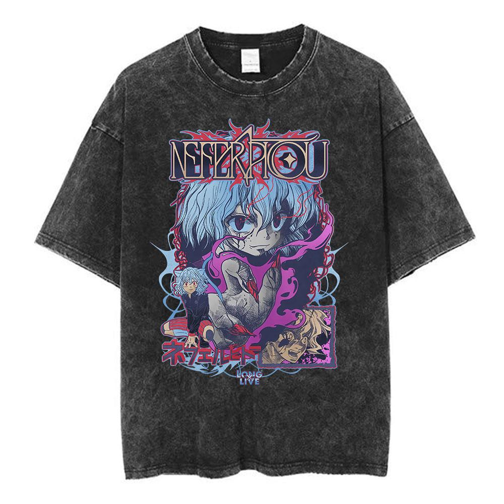 Vintage Washed Anime Hunter X Hunter  Printed Tshirt Mens and Womens Washed Tshirt High Quality Vintage Cotton Tshirt Tops