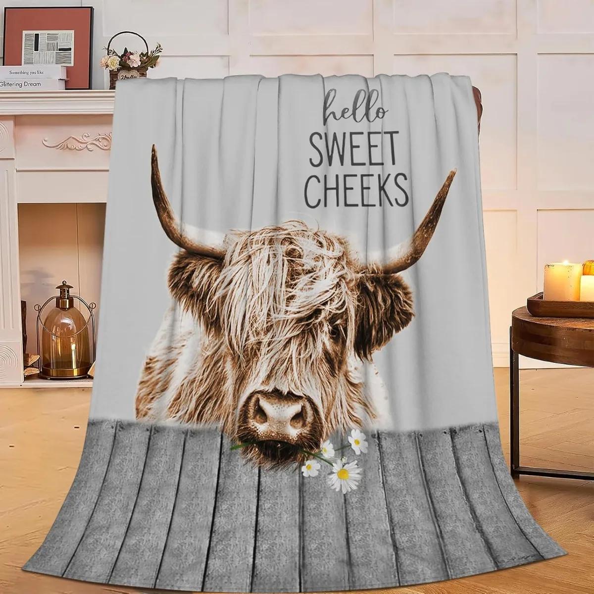 

Highland Cow Print Blanket and Throws Cute Farm Animal Cow Gifts Soft Warm Bedding Blanket for Girls Kids Adults Couch Travel 75cmx90cm
