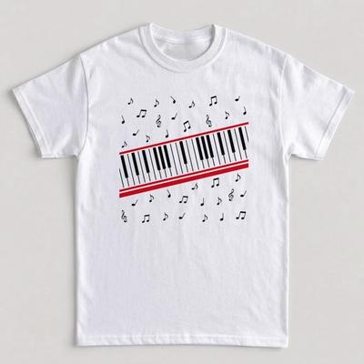 2026 Piano Keys Music Notes TShirt Unisex Unisex Musician Print Oversized Casual Streetwear Music Lover Short Sleeve Tee Tops