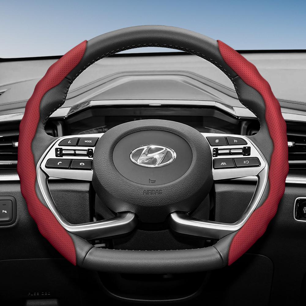 Adatto per Coprivolante Hyundai con Design Sportivo Ondulato, Pelle Traspirante, Segmentato Antiscivolo, Copertura Protettiva Assorbi Sudore per I30