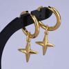 1 Pair Gold Color The Sword Evil Eye Sun Earrings For Women Men Accessories Round Hoops Stainless Steel Earring Religious Cross