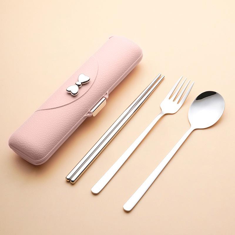 304 Stainless Steel 3-Piece Cutlery Set: Fork, Spoon, Chopsticks – Portable for Camping, Travel, or Student Use.