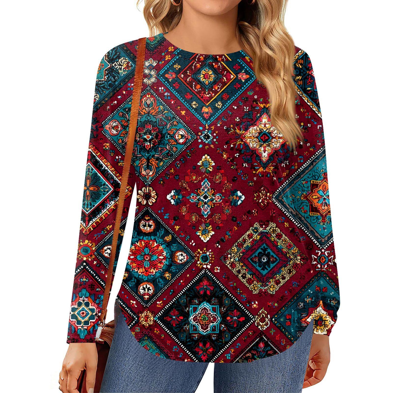 

Женские топы больших размеров, рубашки с длинным рукавом, туника с круглым вырезом, повседневная свободная блузка L-5X XXXXXL винный