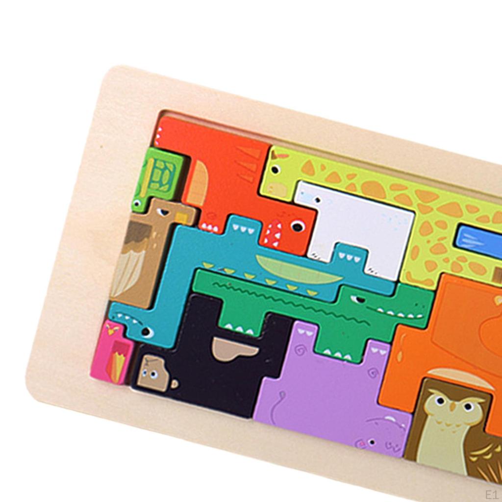 Wooden Puzzle for Kids Boys Girls, Educational Early Learning Preschool, Colorful Animals Theme